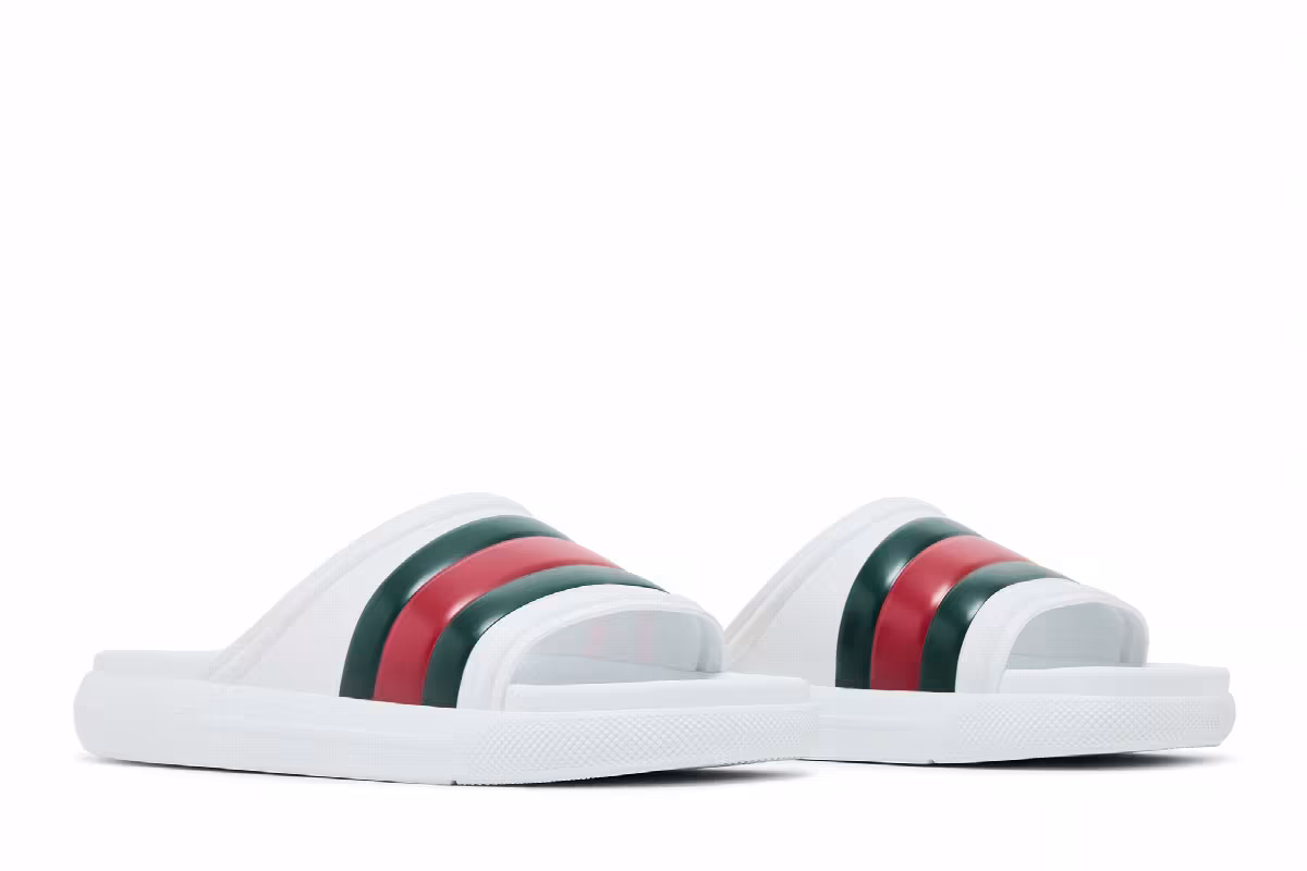 Gucci Web Slide Sandal White Green Red, view 9