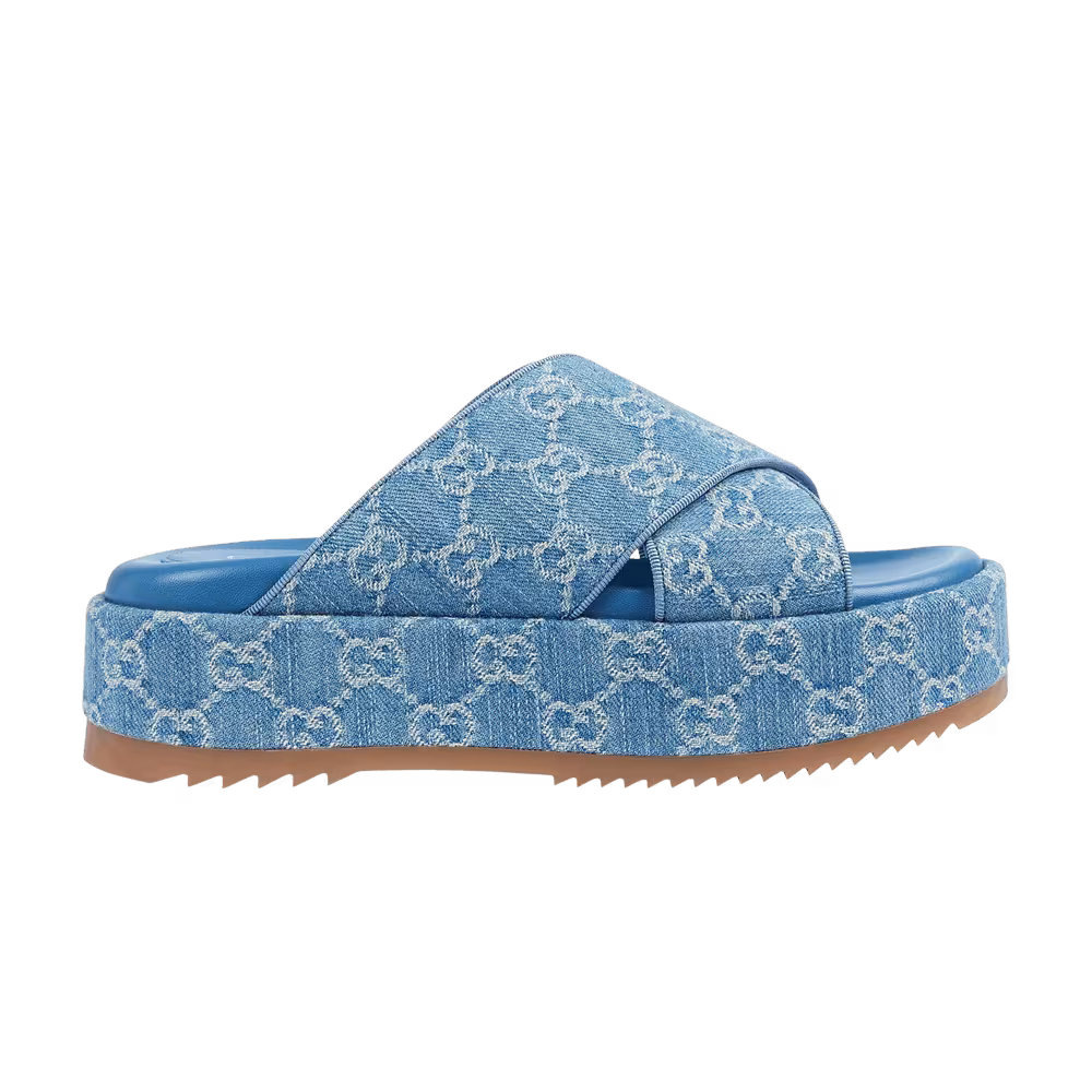 Gucci Women's GG Platform Slide Sandal Light Blue Denim