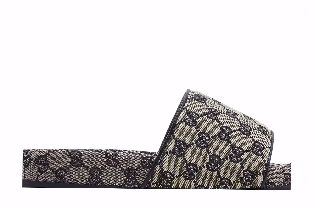 Gucci GG Slide Sandal Beige Blue Monogram, view 3