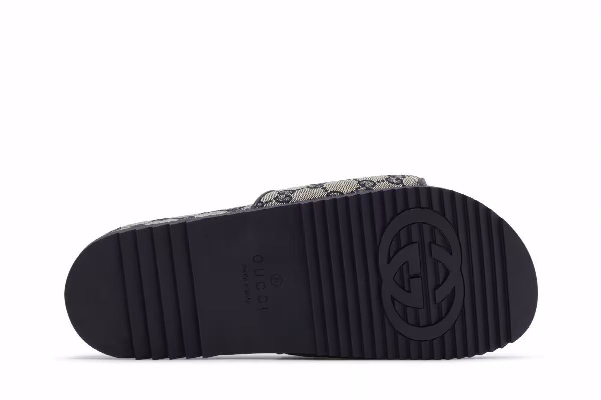 Gucci GG Slide Sandal Beige Blue Monogram, view 5