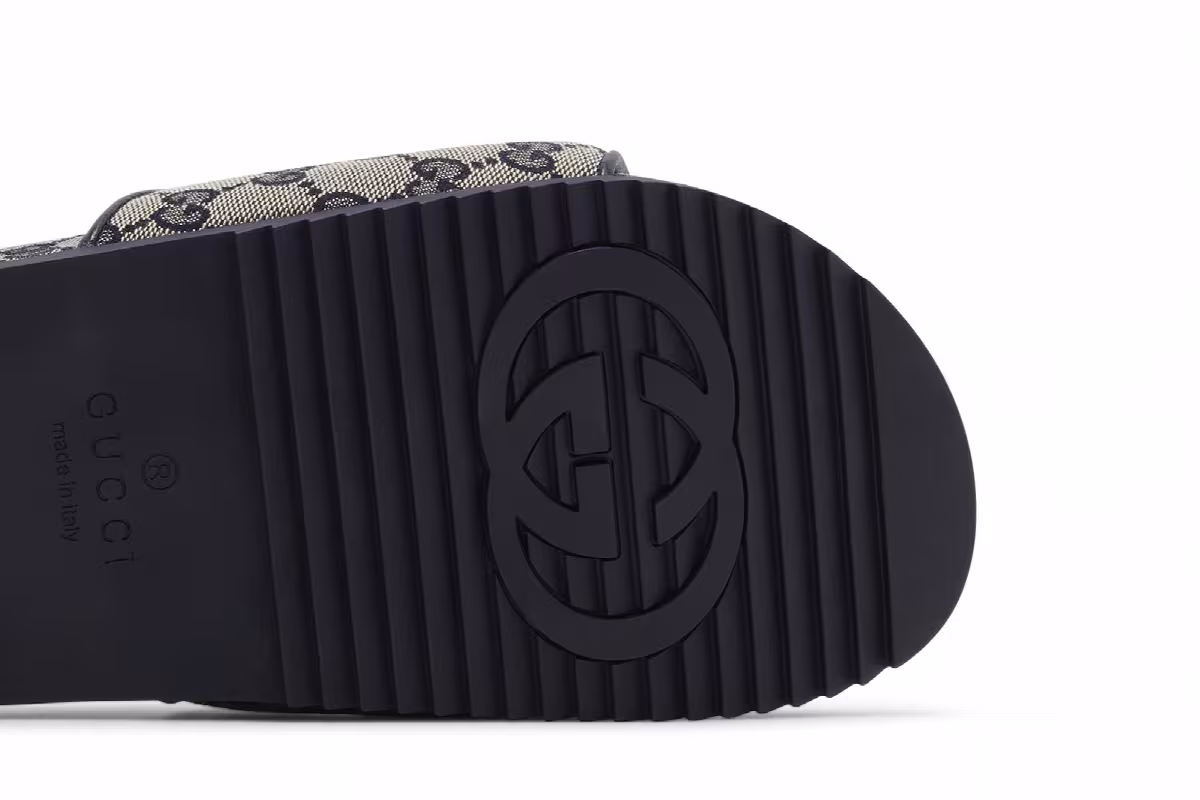 Gucci GG Slide Sandal Beige Blue Monogram, view 6