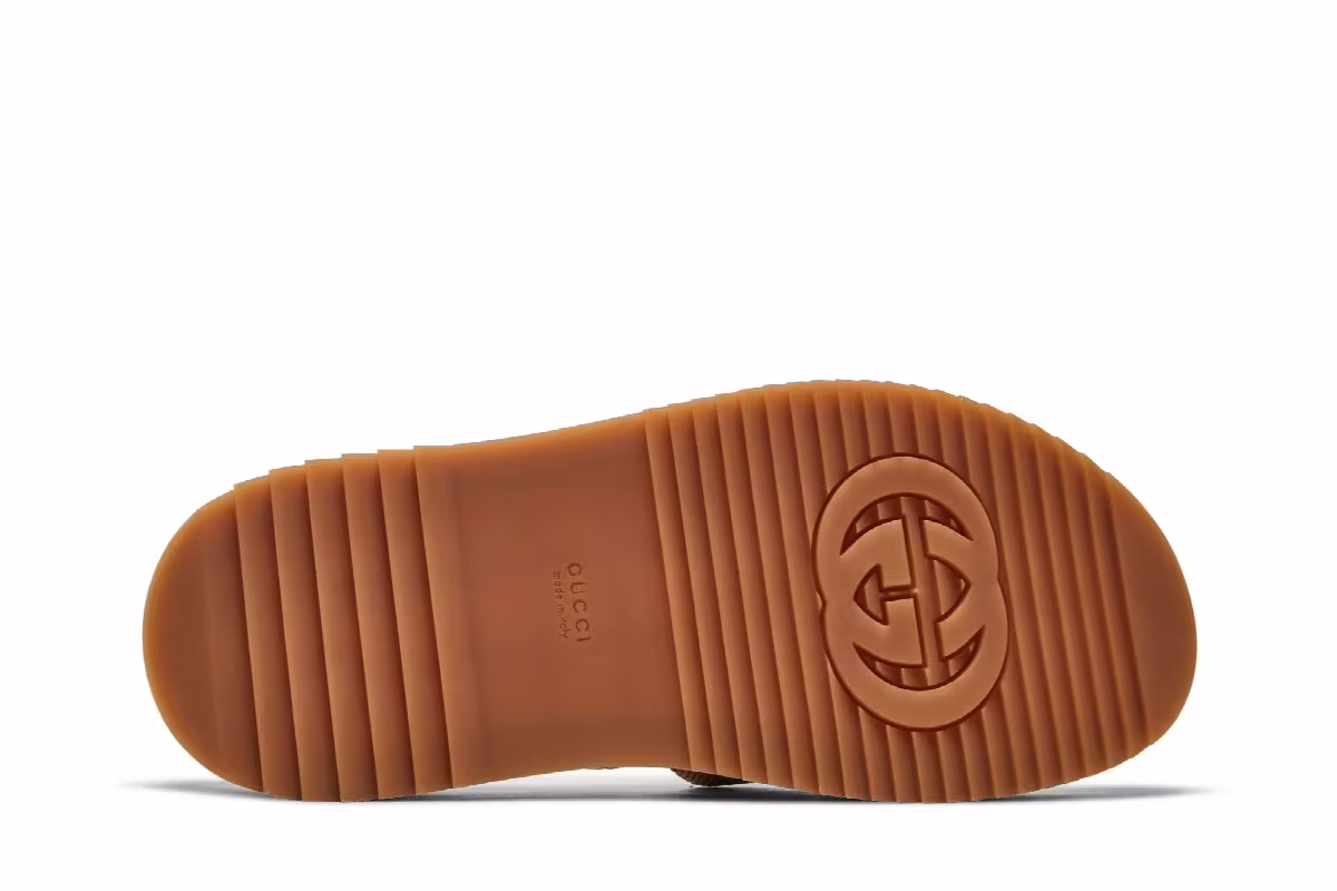 Gucci Women's GG Lame Platform Slide Sandal Camel Monogram, view 5