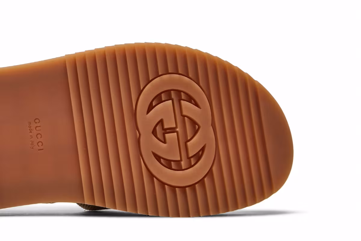 Gucci Women's GG Lame Platform Slide Sandal Camel Monogram, view 6