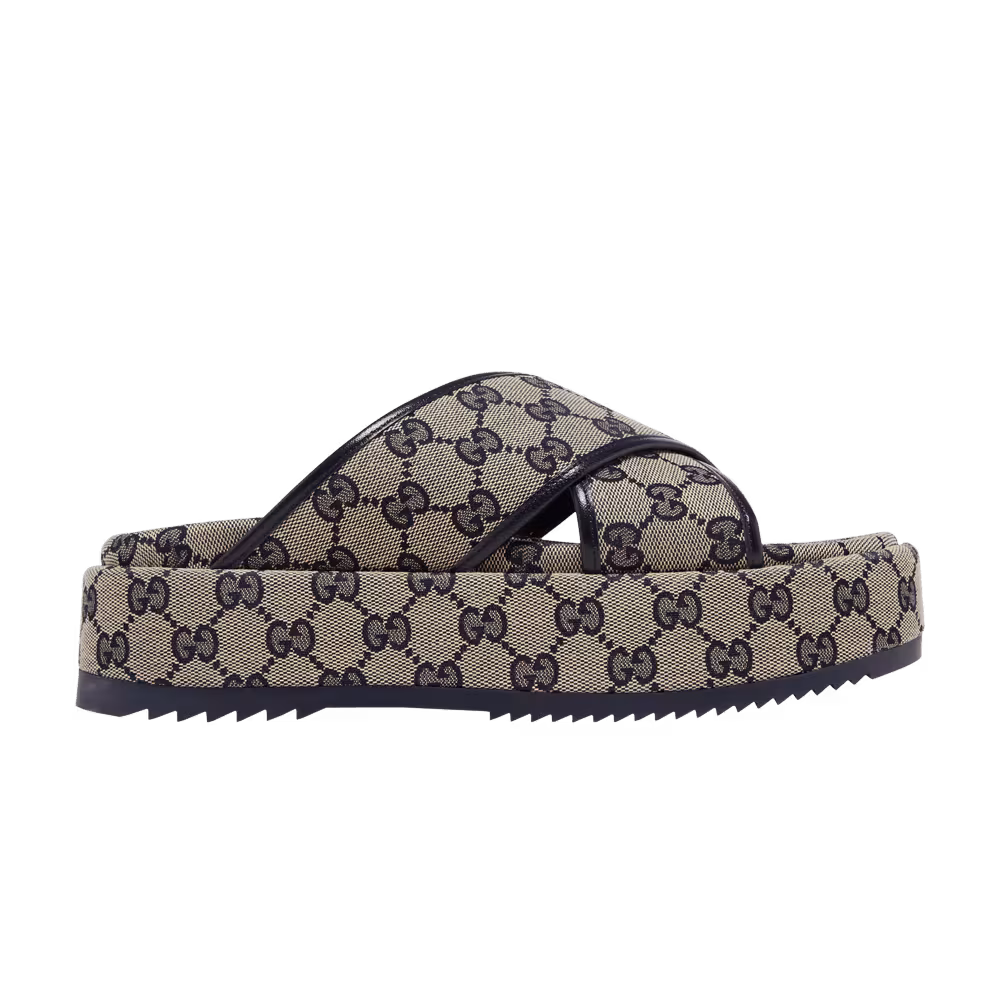 Gucci Women's GG Platform Slide Sandal GG Motif - Beige Blue
