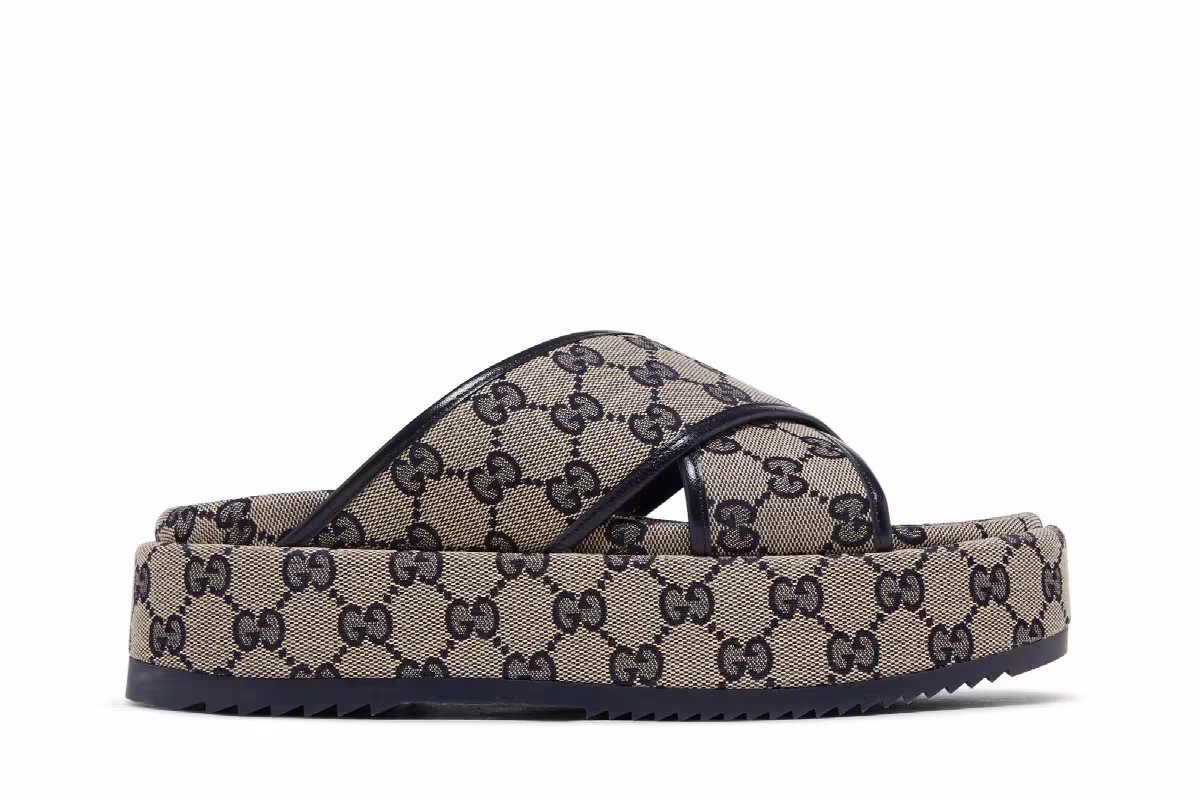 Gucci Women's GG Platform Slide Sandal GG Motif - Beige Blue, view 2