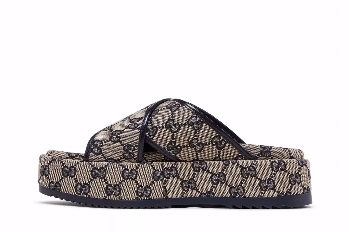 Gucci Women's GG Platform Slide Sandal GG Motif - Beige Blue, view 4