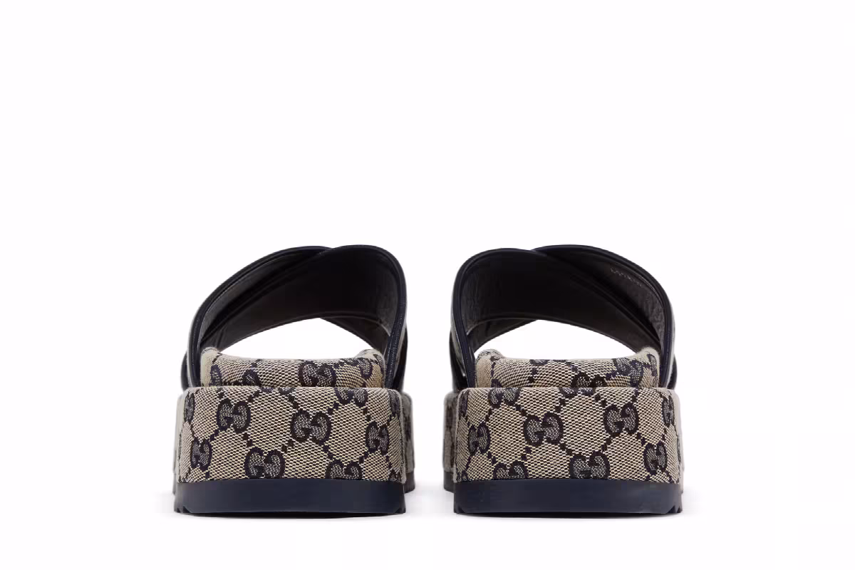 Gucci Women's GG Platform Slide Sandal GG Motif - Beige Blue, view 7