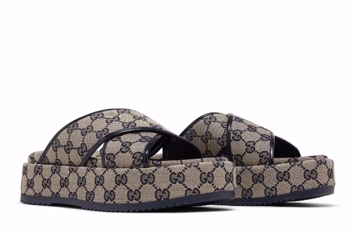 Gucci Women's GG Platform Slide Sandal GG Motif - Beige Blue, view 9