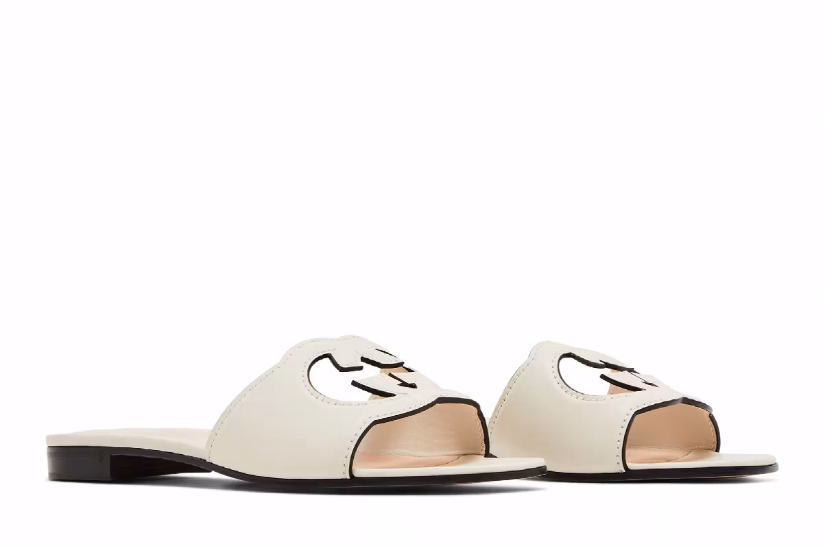 Gucci Women's Interlocking G Cut-Out Slide Sandal Mystic White, view 9