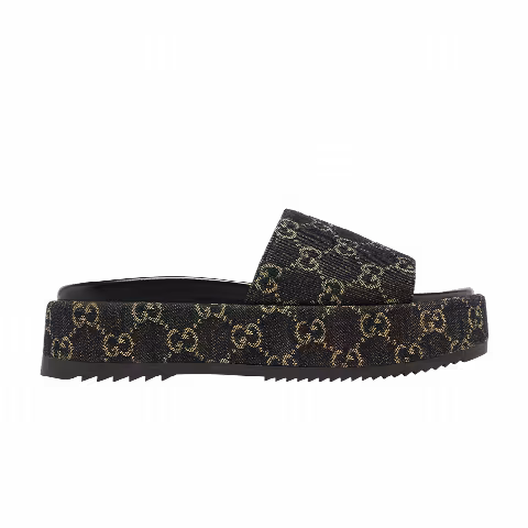 Gucci Wmns GG Lame Platform Slide Sandal 'Black'