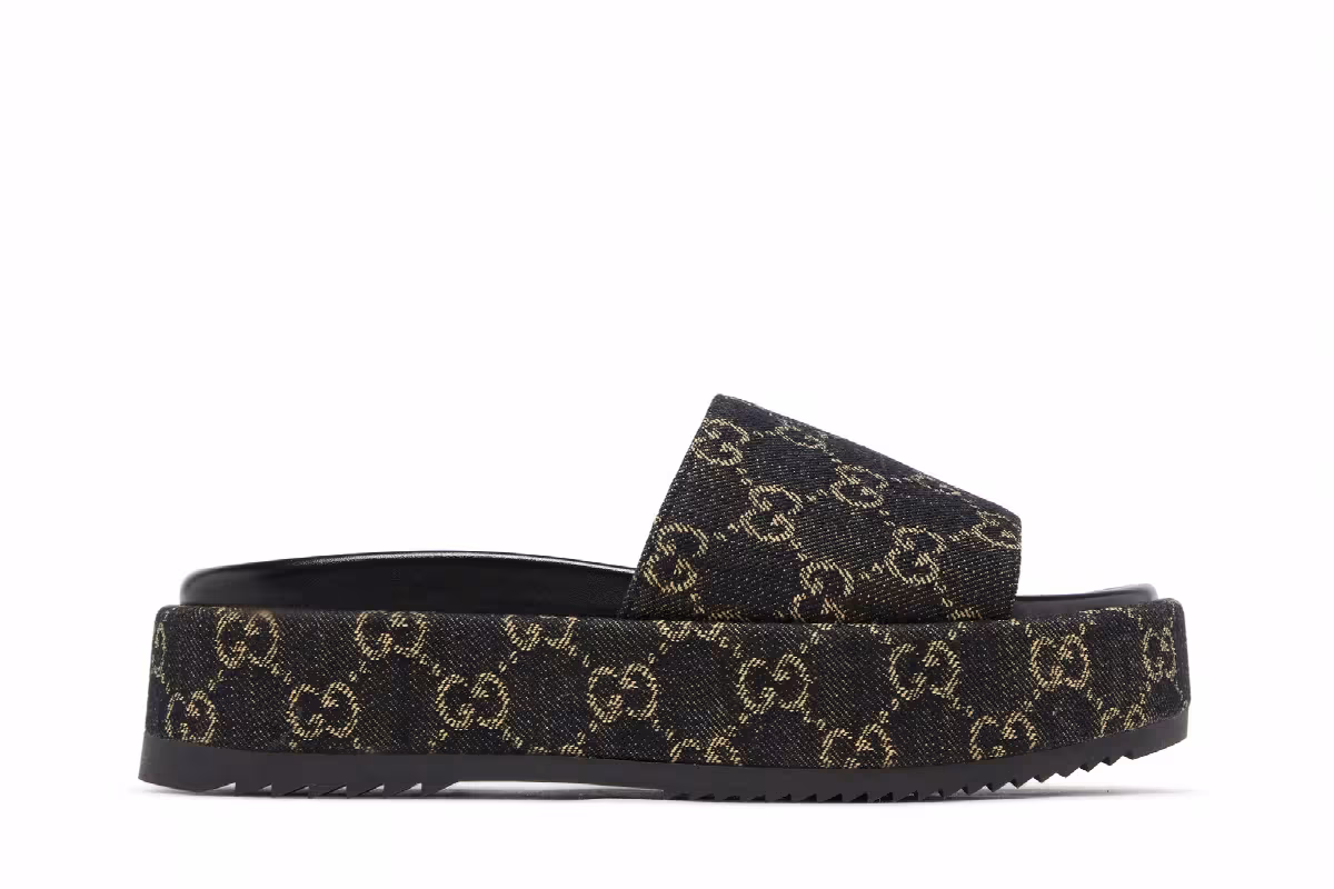 Gucci Women's GG Lame Platform Slide Sandal Black, view 2