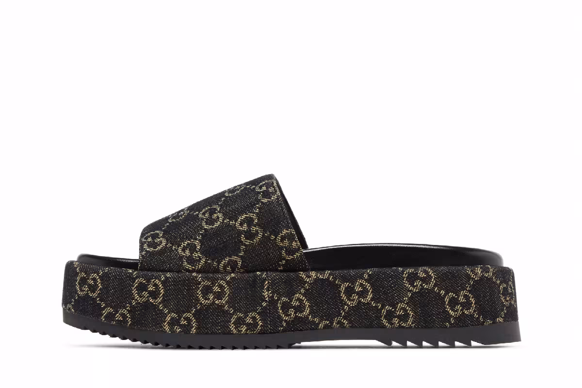 Gucci Women's GG Lame Platform Slide Sandal Black, view 4
