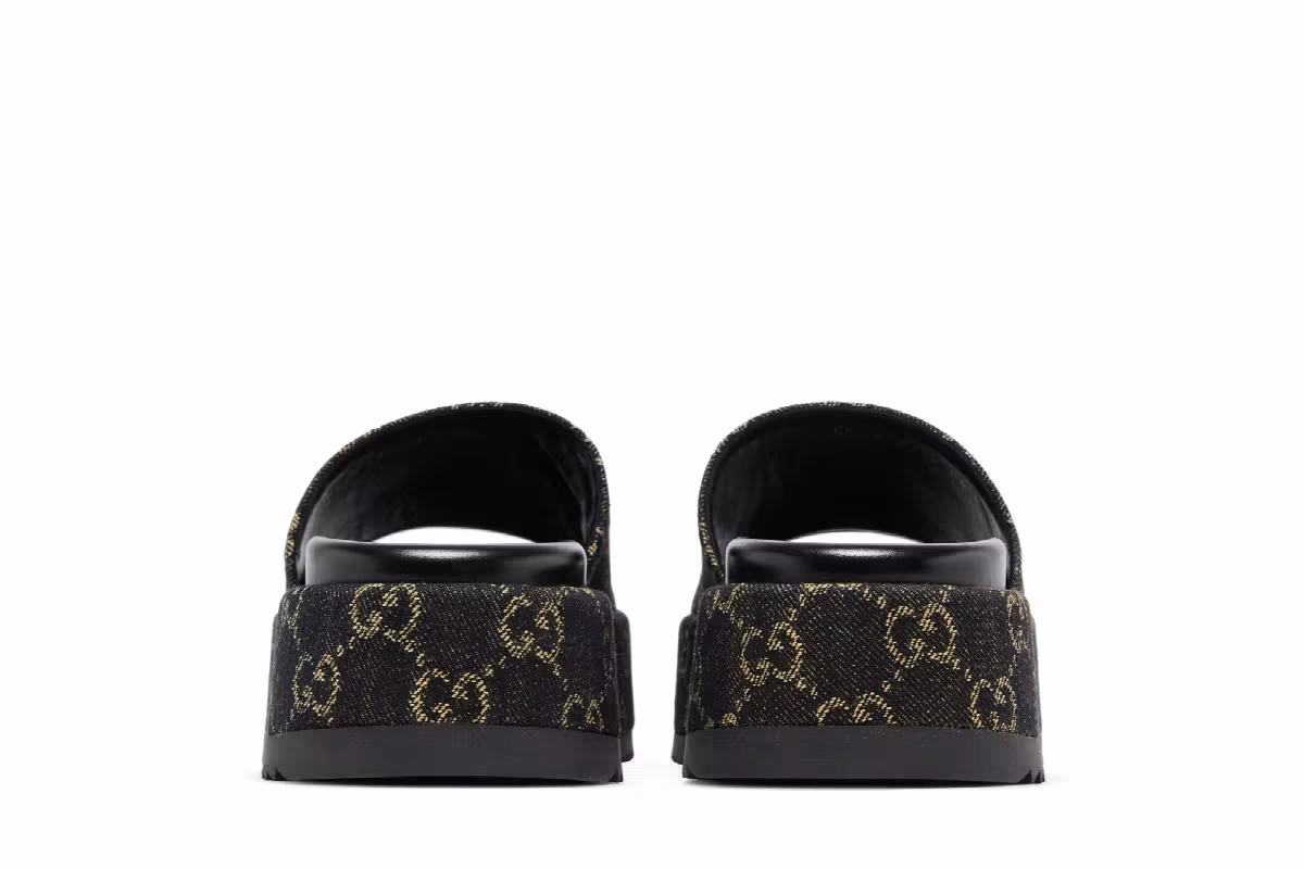 Gucci Women's GG Lame Platform Slide Sandal Black, view 7