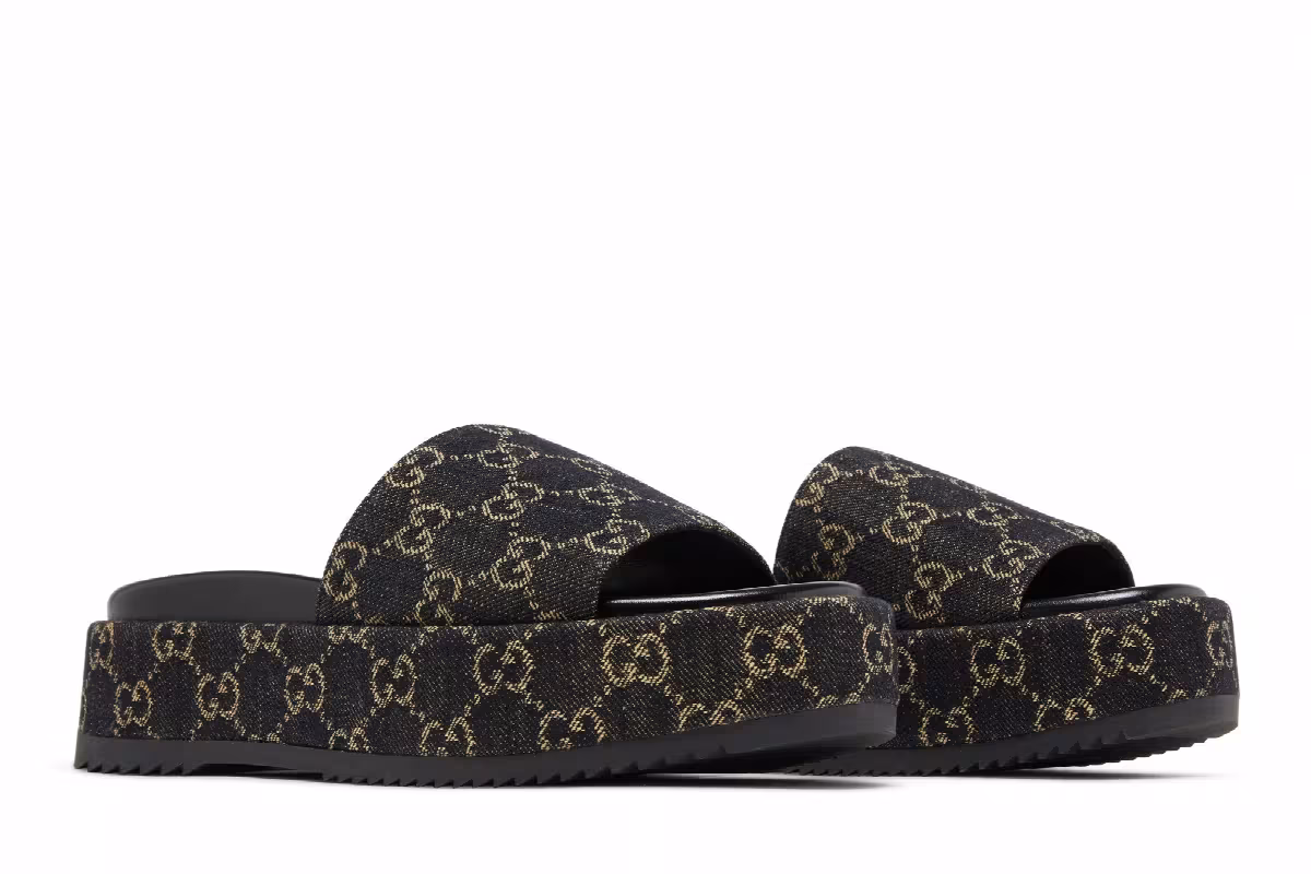 Gucci Women's GG Lame Platform Slide Sandal Black, view 9