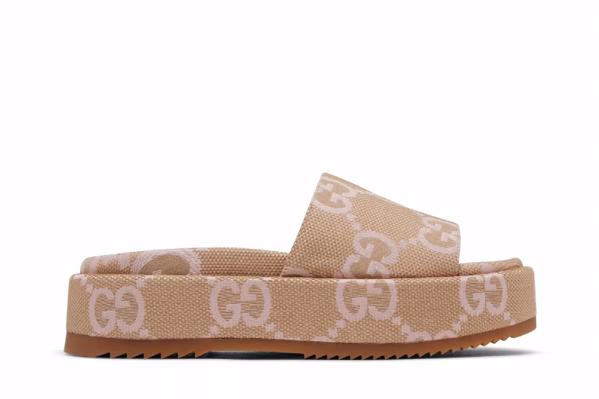 Gucci Women's Platform Slide Sandal Jumbo GG - Beige Light Pink, view 2