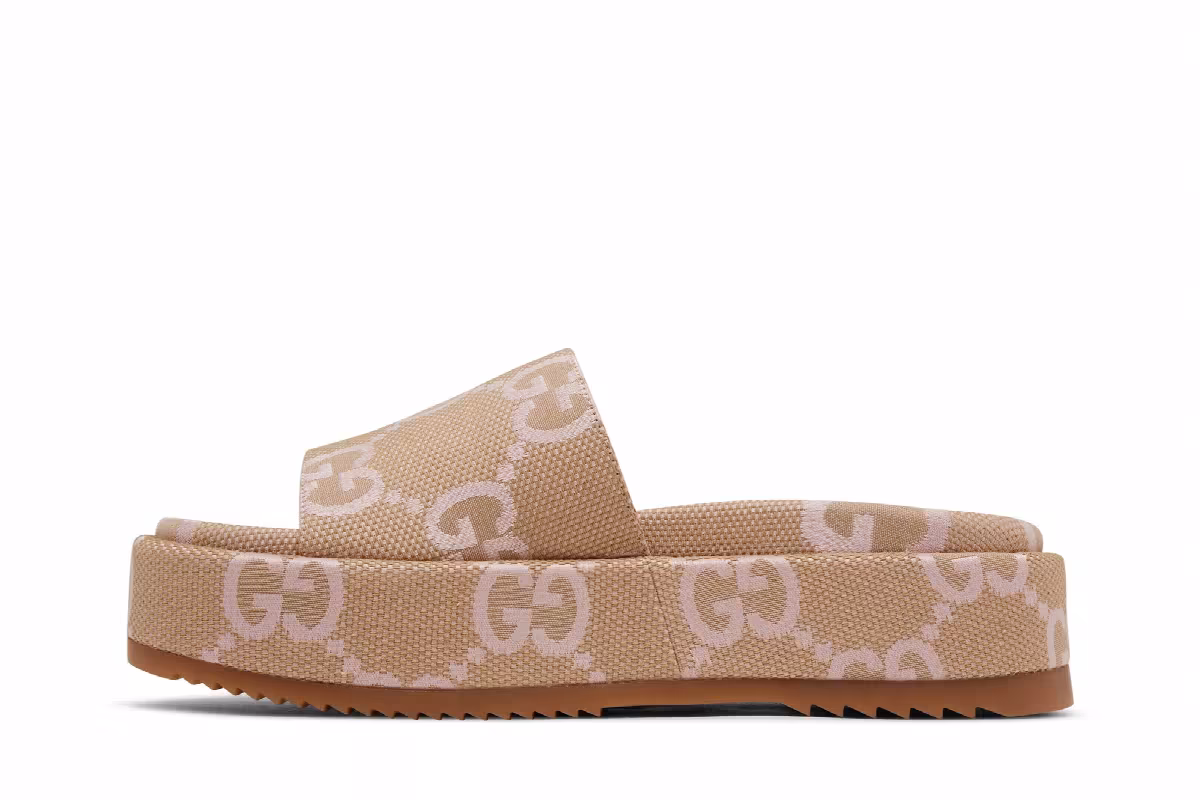 Gucci Women's Platform Slide Sandal Jumbo GG - Beige Light Pink, view 4