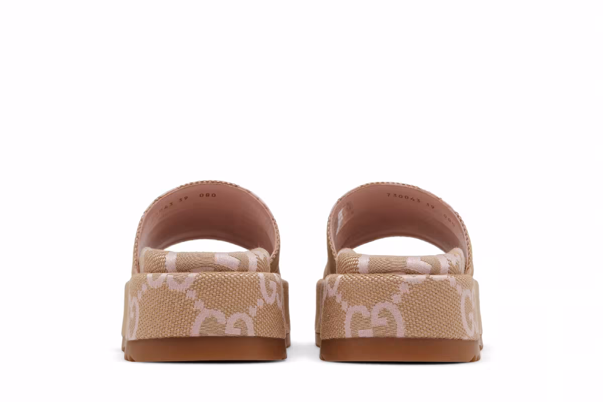 Gucci Women's Platform Slide Sandal Jumbo GG - Beige Light Pink, view 7