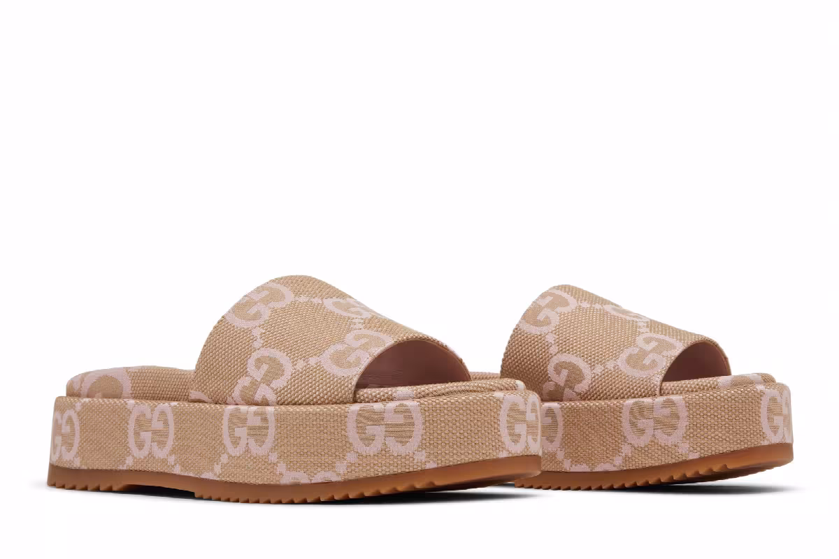 Gucci Women's Platform Slide Sandal Jumbo GG - Beige Light Pink, view 9