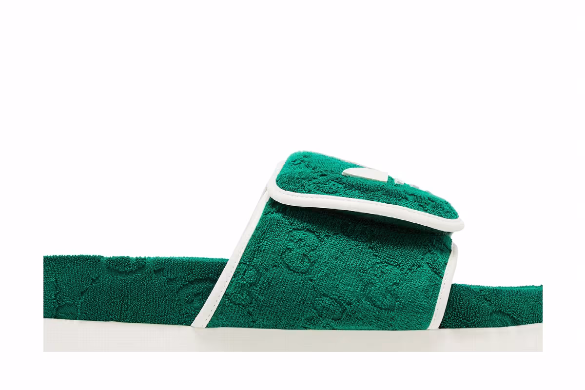 Adidas x Gucci GG Platform Sandal Green Cotton Sponge, view 3
