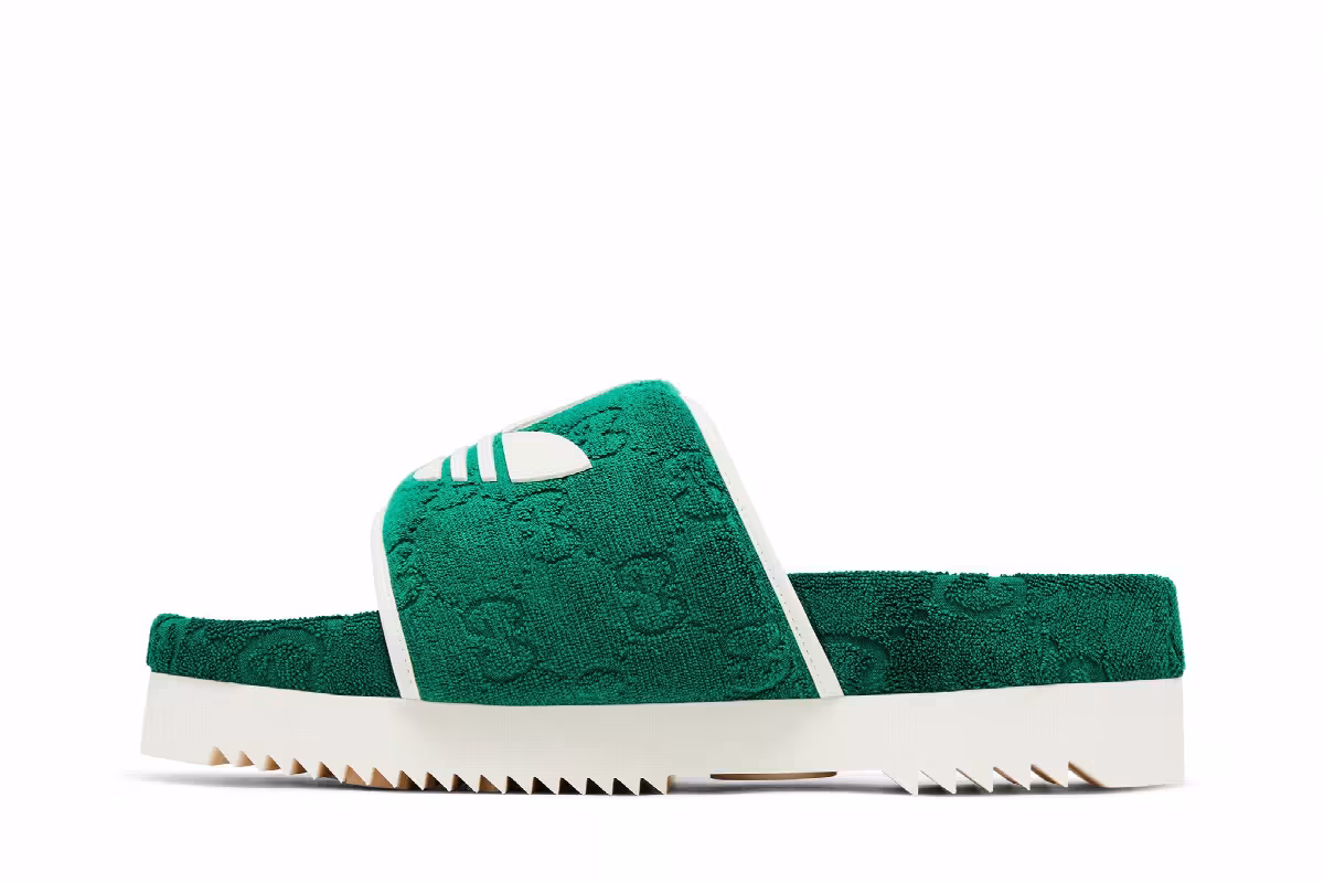 Adidas x Gucci GG Platform Sandal Green Cotton Sponge, view 4