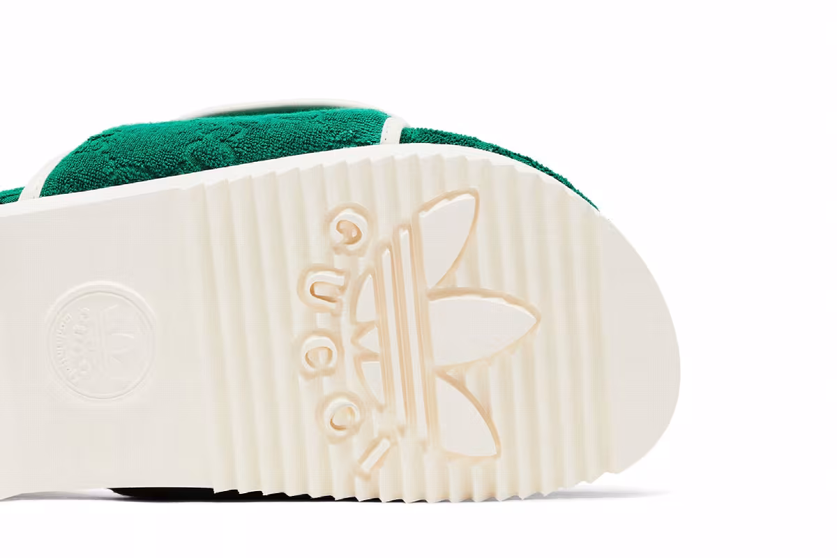 Adidas x Gucci GG Platform Sandal Green Cotton Sponge, view 6