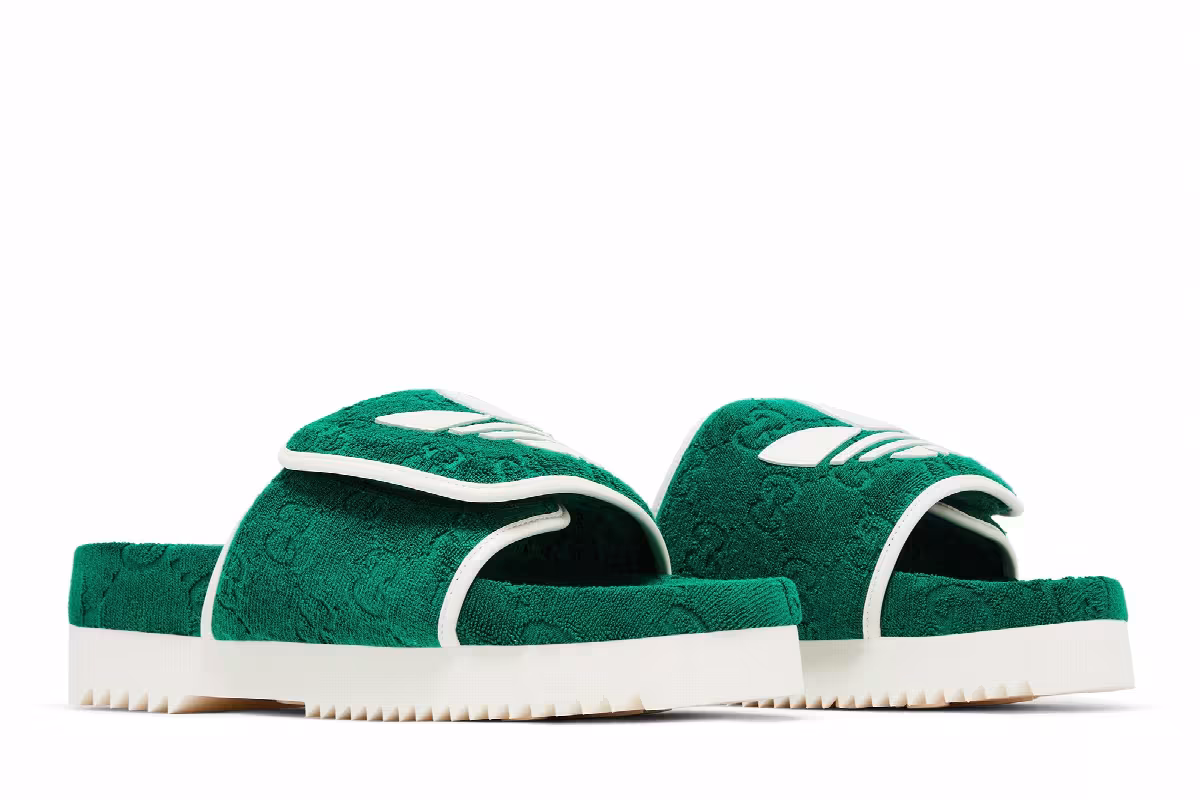 Adidas x Gucci GG Platform Sandal Green Cotton Sponge, view 9