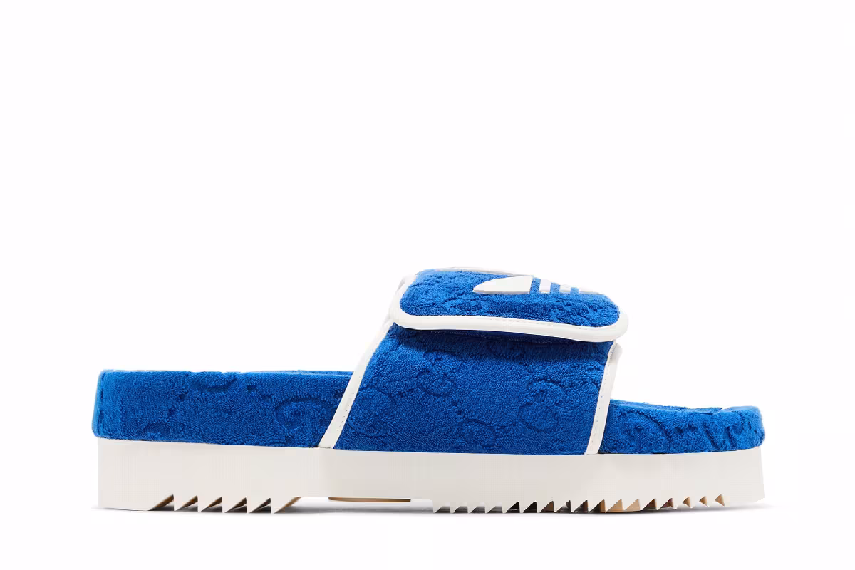 Adidas x Gucci GG Platform Sandal Blue Cotton Sponge, view 2