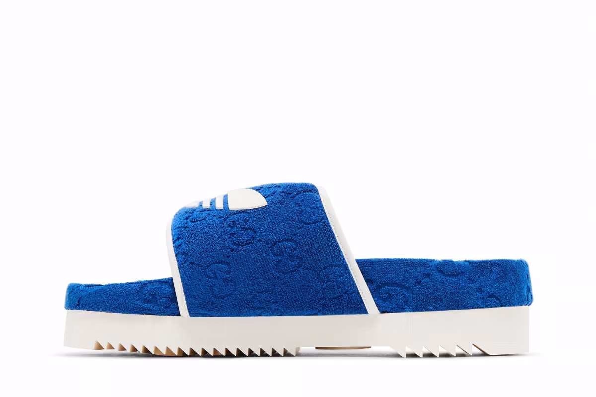 Adidas x Gucci GG Platform Sandal Blue Cotton Sponge, view 4