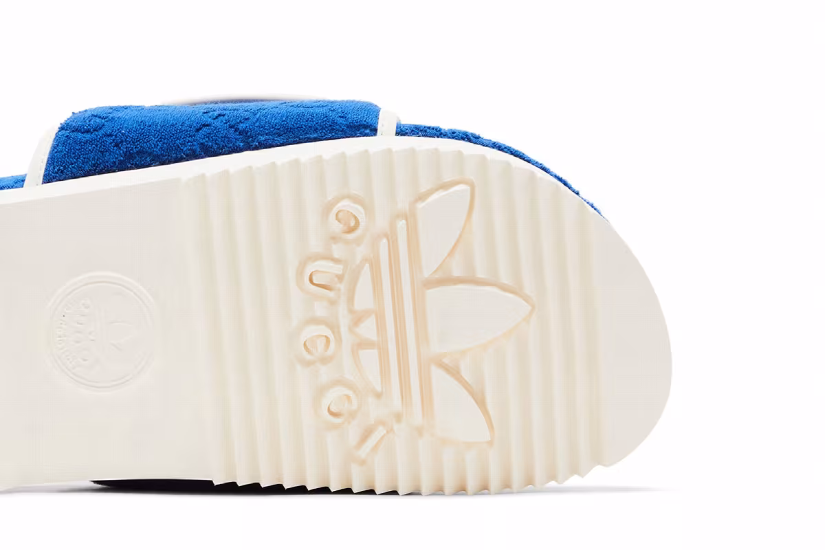 Adidas x Gucci GG Platform Sandal Blue Cotton Sponge, view 6
