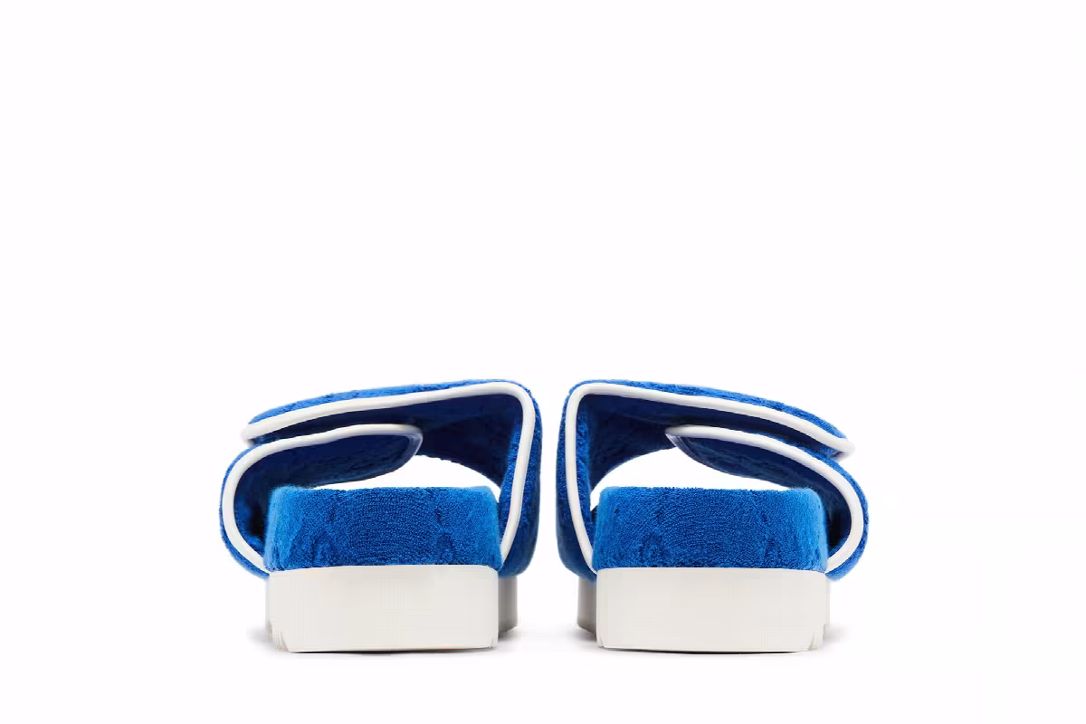 Adidas x Gucci GG Platform Sandal Blue Cotton Sponge, view 7