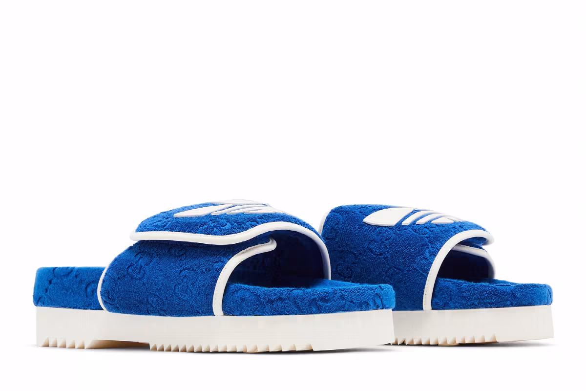Adidas x Gucci GG Platform Sandal Blue Cotton Sponge, view 9
