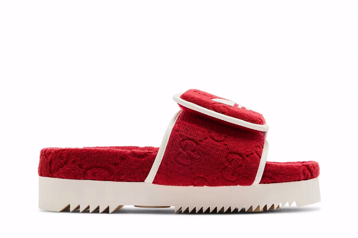 Adidas x Gucci Women's GG Platform Sandal Red Cotton Sponge, view 2
