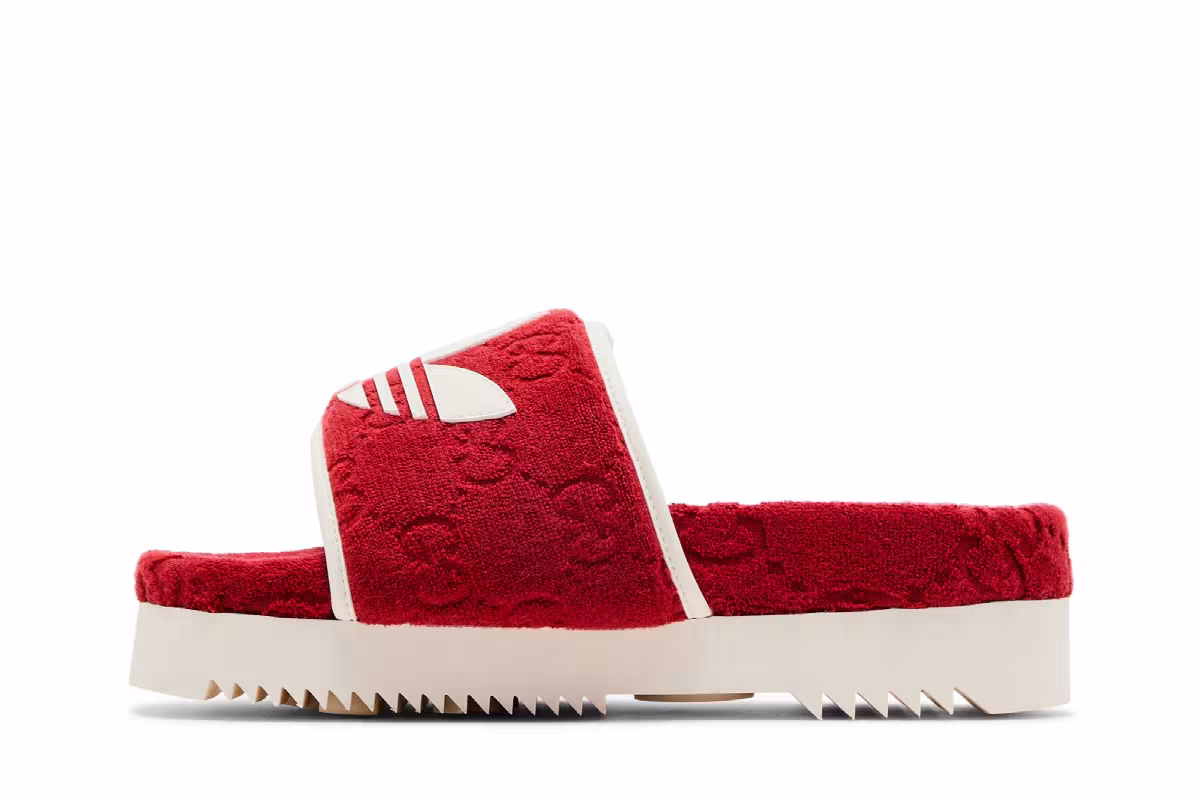 Adidas x Gucci Women's GG Platform Sandal Red Cotton Sponge, view 4
