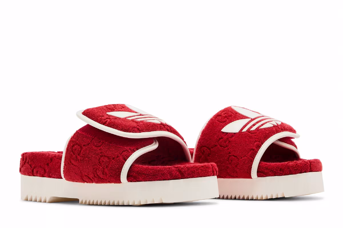Adidas x Gucci Women's GG Platform Sandal Red Cotton Sponge, view 9