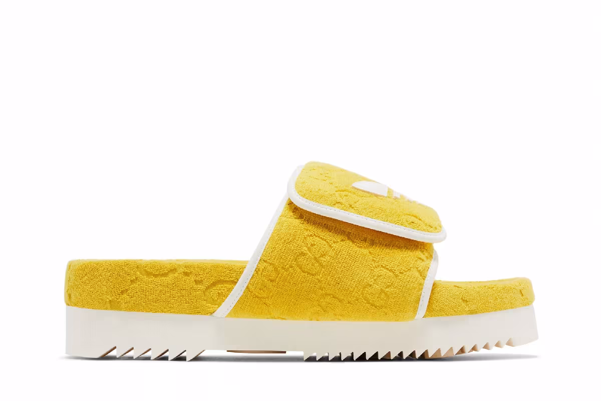 Adidas x Gucci GG Platform Sandal Yellow Cotton Sponge, view 2