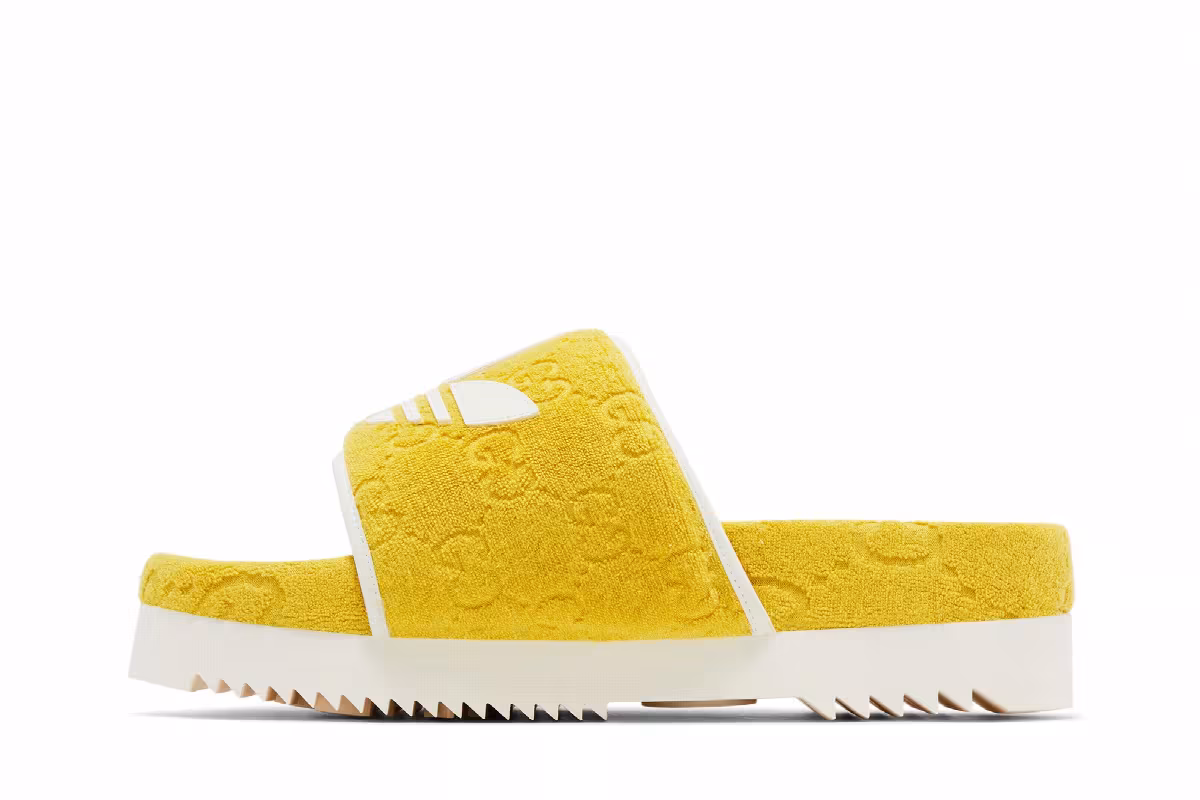 Adidas x Gucci GG Platform Sandal Yellow Cotton Sponge, view 4