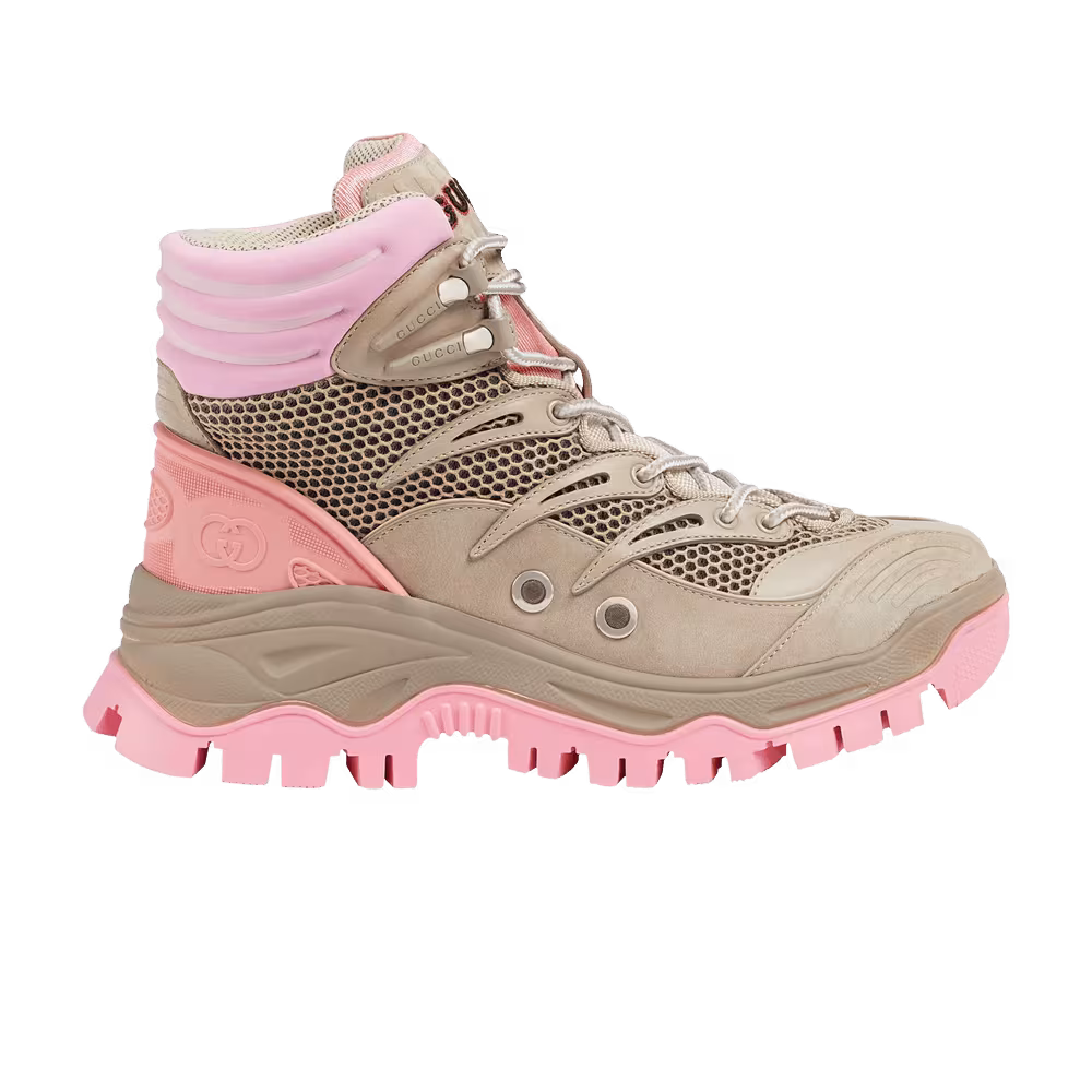 Gucci Women's Lace Up Ankle Boot Beige Pink