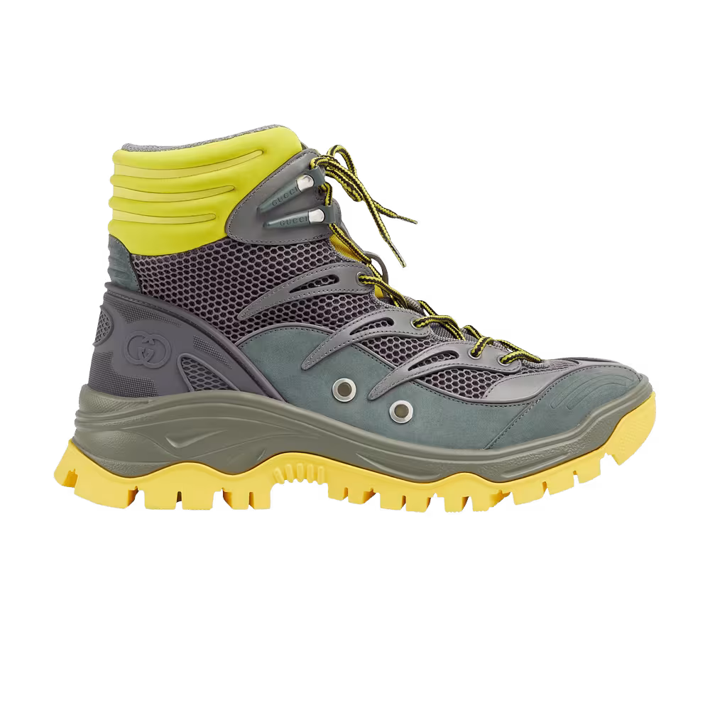 Gucci Lace Up Boot Grey Dark Green Yellow