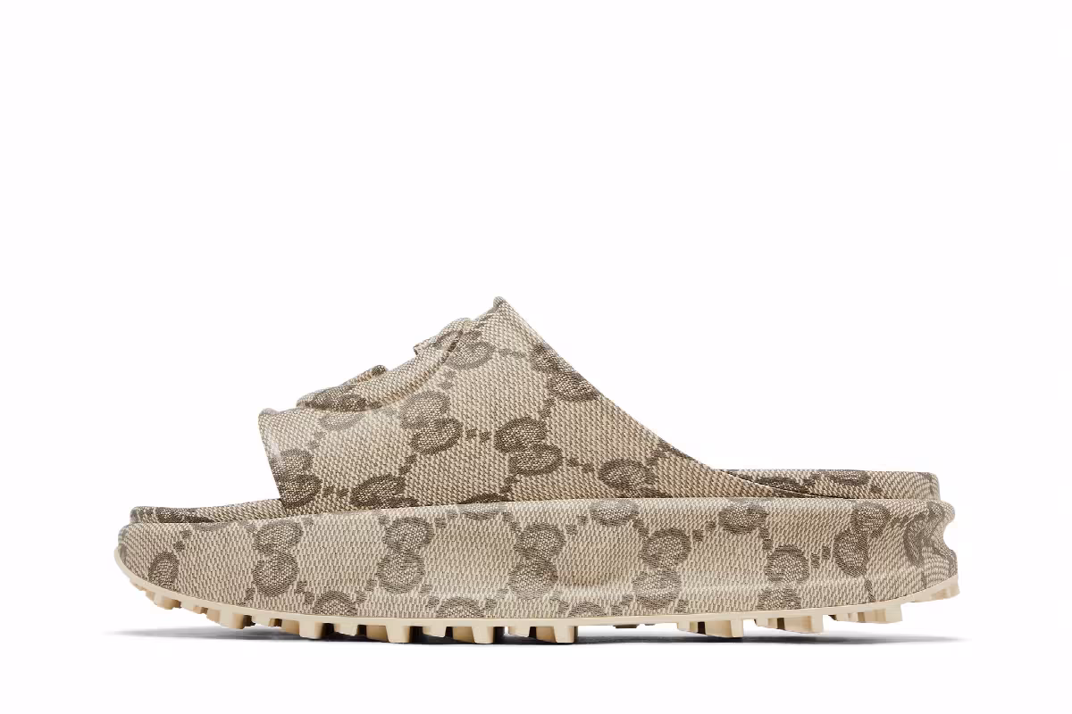 Gucci GG Slide Sandal Interlocking G - Beige Ebony, view 4