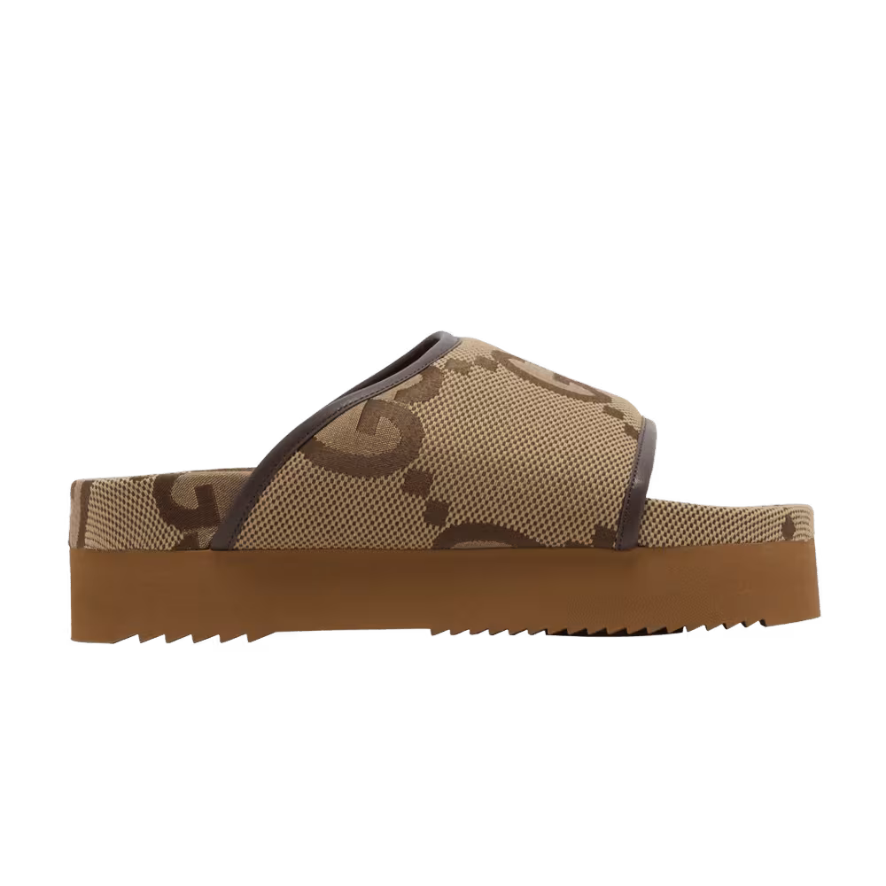Gucci Women's Jumbo GG Platform Slide Camel Ebony Monogram