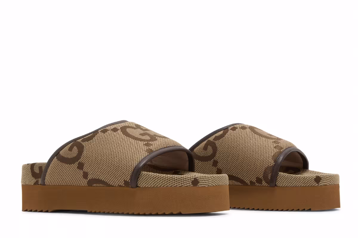 Gucci Women's Jumbo GG Platform Slide Camel Ebony Monogram, view 9