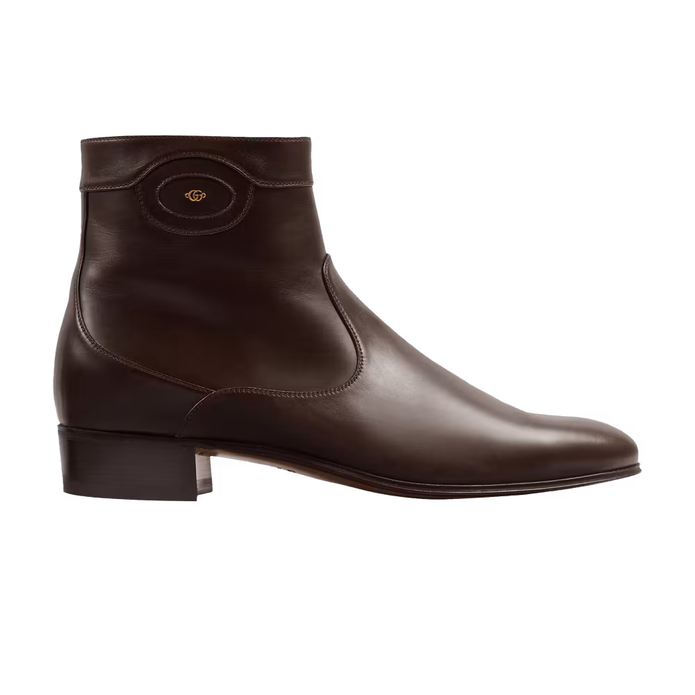 Gucci Ankle Boot Logo Embellished - Cocoa