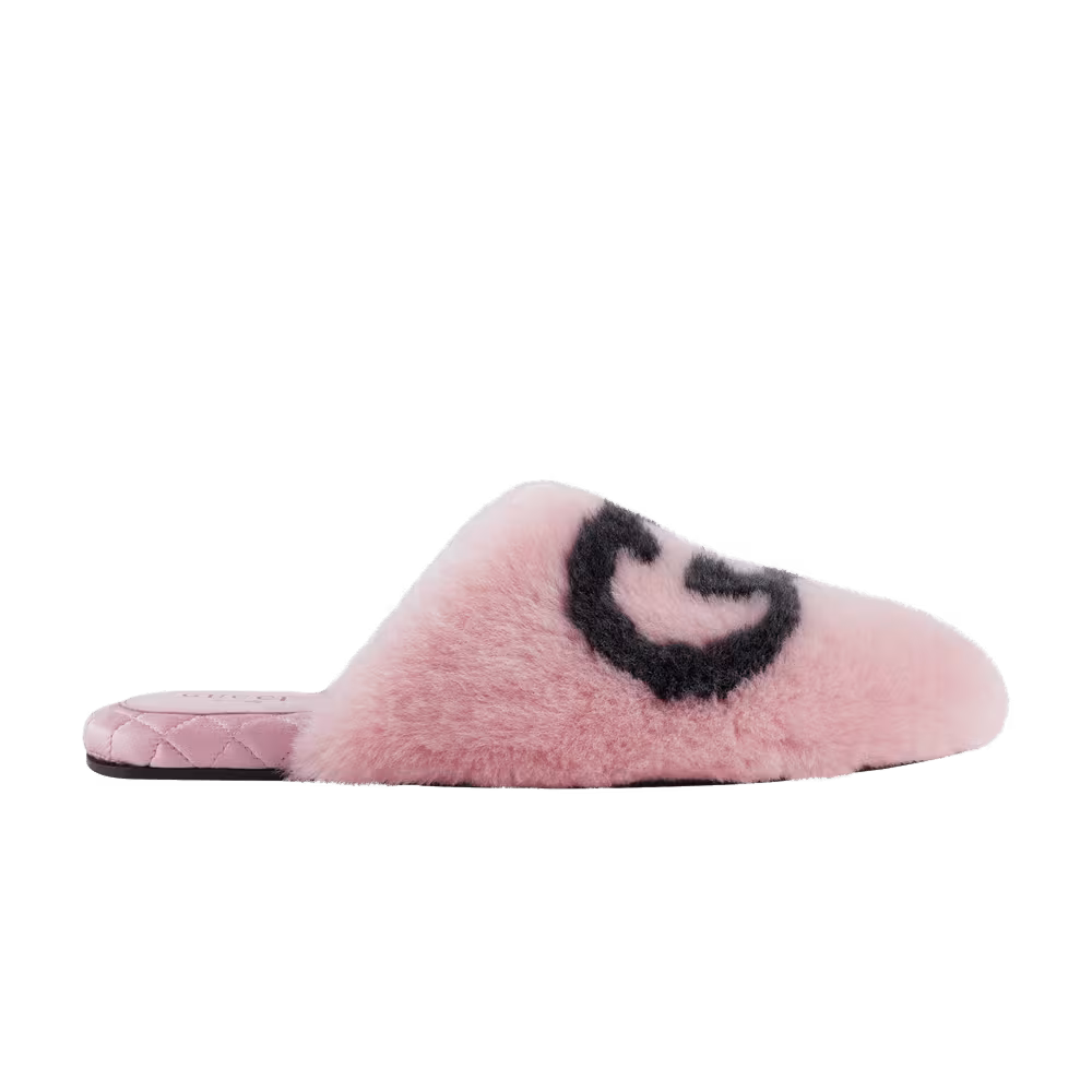 Gucci Women's Faux-Fur Slipper Interlocking G - Pink Black
