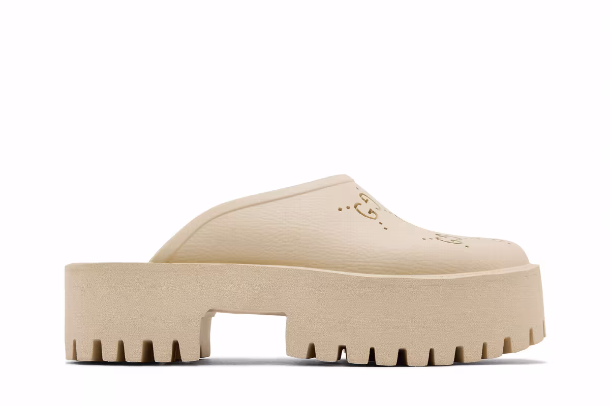 Gucci Women's Platform Perforated G Sandal White Rubber, view 2