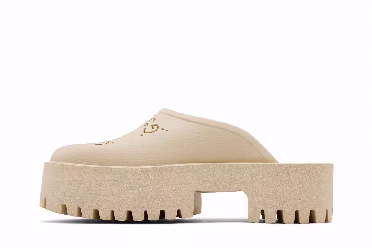 Gucci Women's Platform Perforated G Sandal White Rubber, view 4
