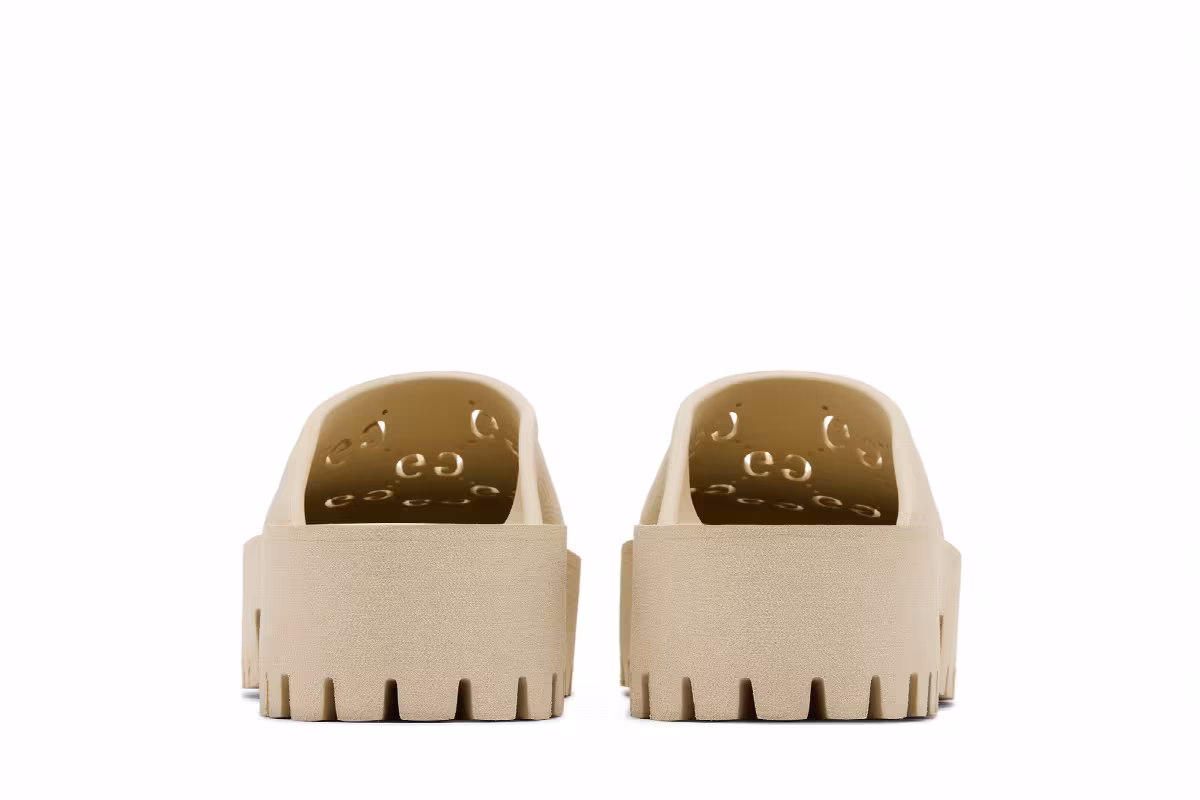Gucci Women's Platform Perforated G Sandal White Rubber, view 7
