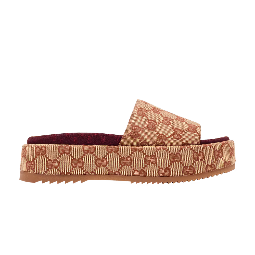 Gucci Women's GG Slide Sandal Monogram - Beige Brick Red