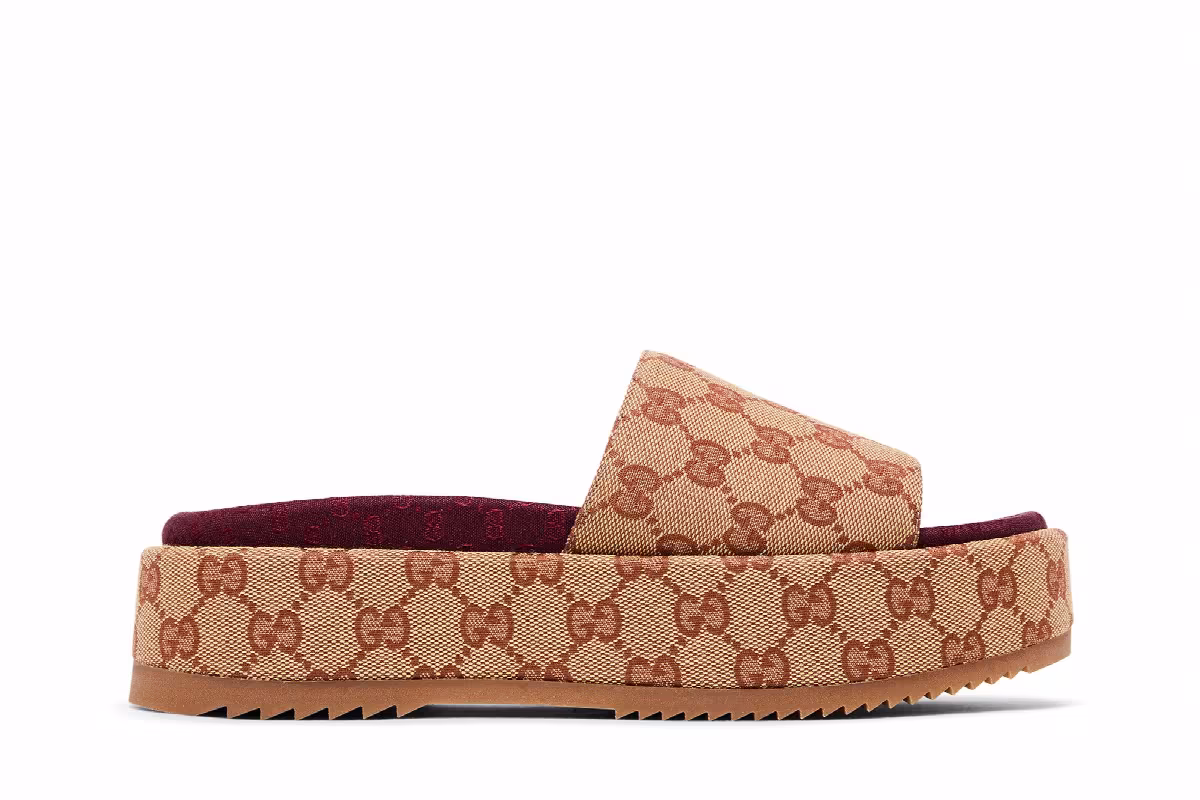 Gucci Women's GG Slide Sandal Monogram - Beige Brick Red, view 2