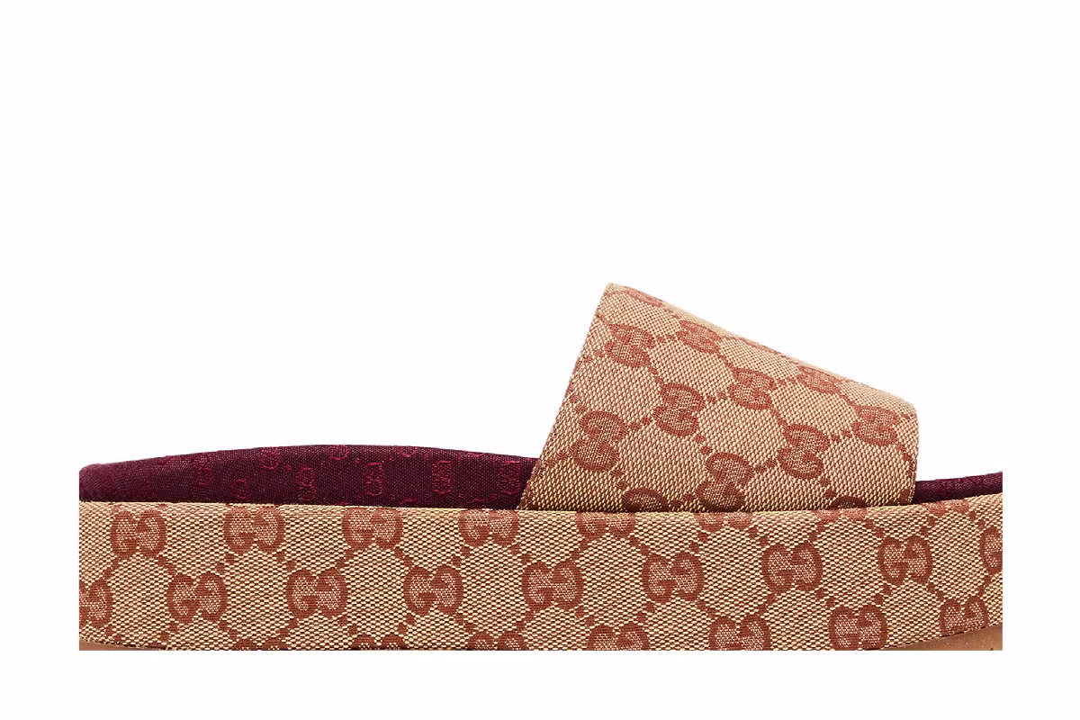 Gucci Women's GG Slide Sandal Monogram - Beige Brick Red, view 3