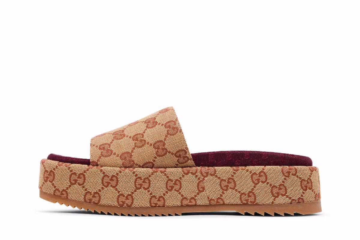 Gucci Women's GG Slide Sandal Monogram - Beige Brick Red, view 4